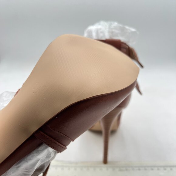 XYD Brown Peep Toe Sandal Ankle Booties Dual Buckled Straps Stiletto Heels Pumps - Picture 6 of 8